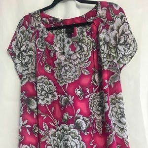 1X Pink Big White flowers blouse